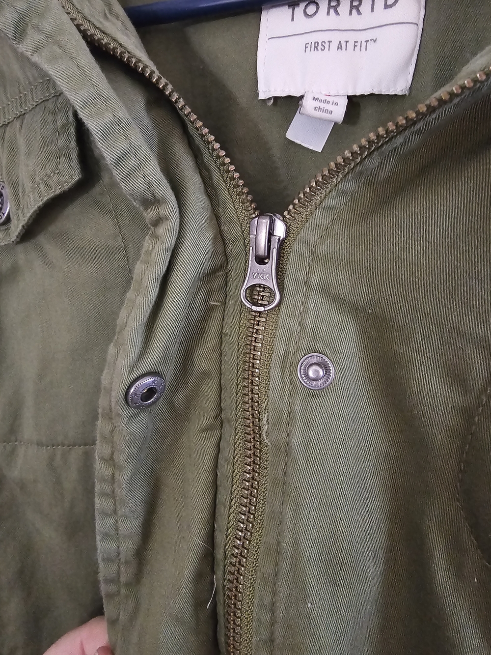 torrid Olive Green Utility Jacket with Gray Hood & Sleeves - Picture 4 of 6
